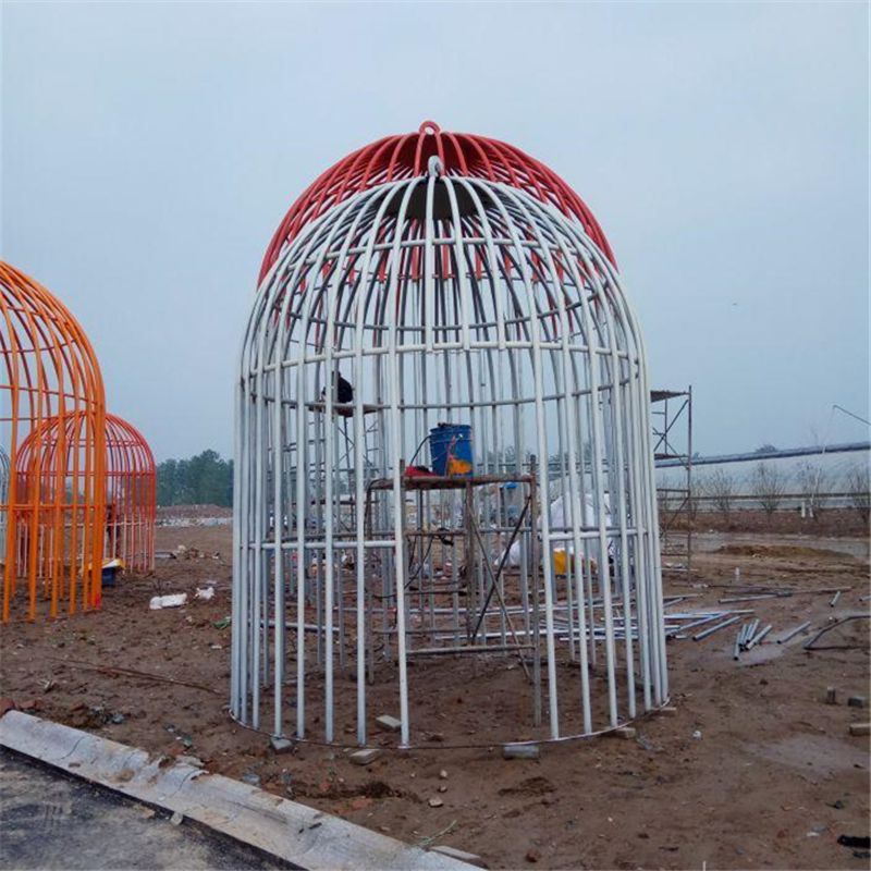鳥(niǎo)籠雕塑廠家，鏤空烤漆工藝，廣場(chǎng)不銹鋼景觀雕塑