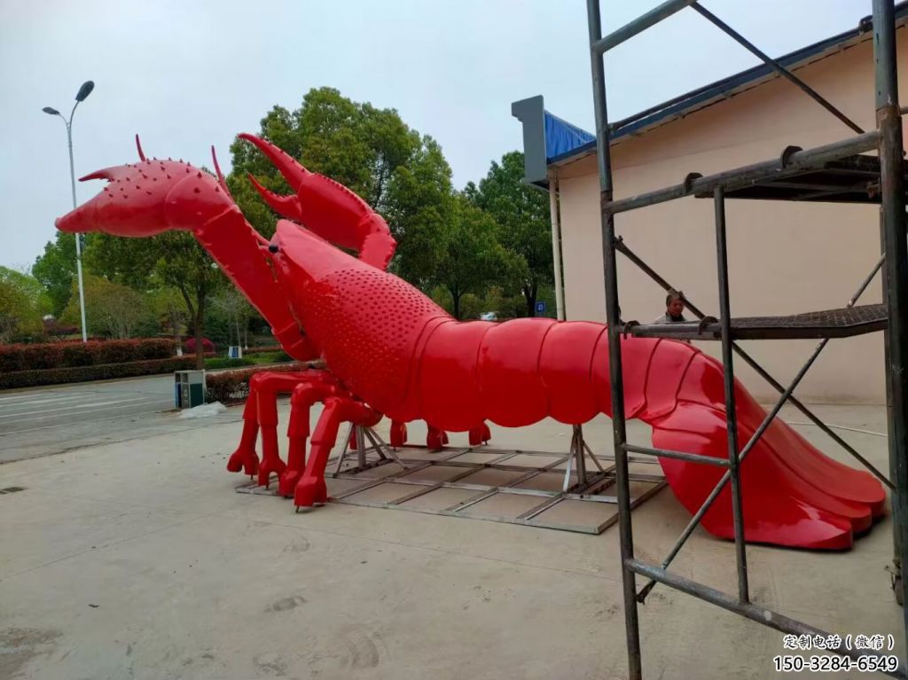 抽象玻璃鋼龍蝦雕塑 店門口彩繪雕塑 步行街擺件