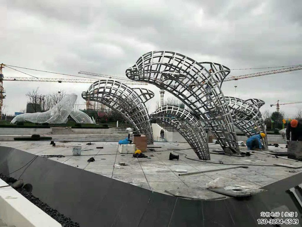 鏤空鯨魚雕塑，不銹鋼鯨魚雕塑，公園景觀小品 (5)