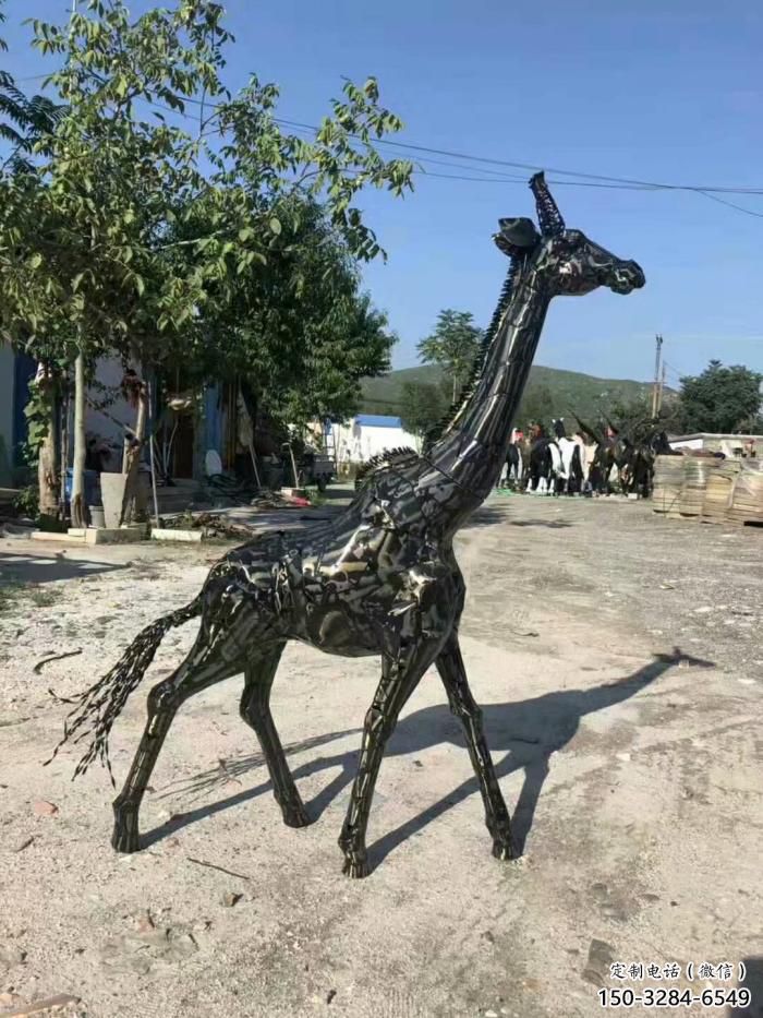 不銹鋼長頸鹿雕塑，異形幾何動物，售樓處小區擺件 (2)