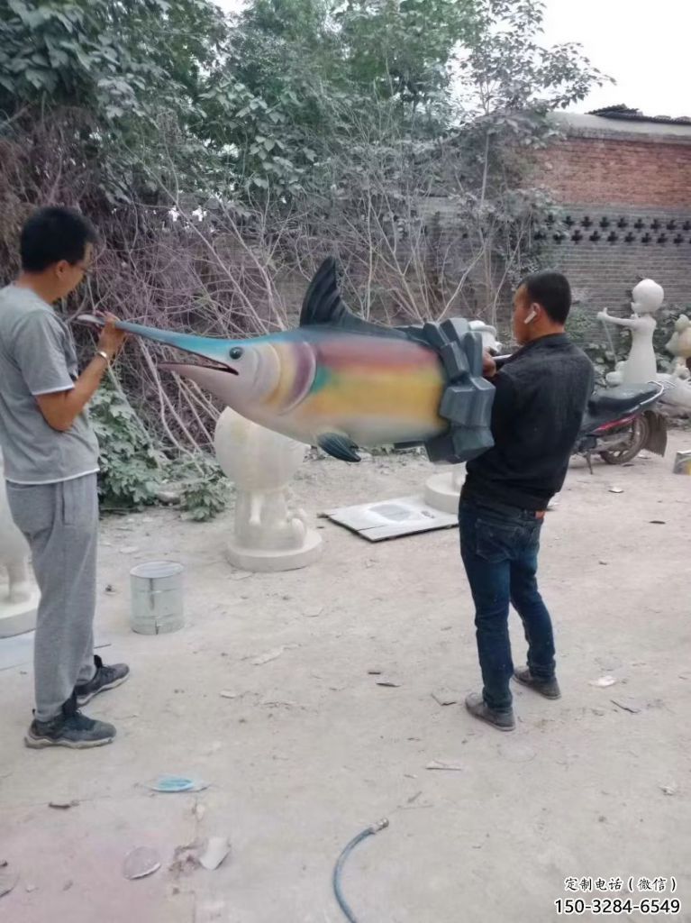 彩繪劍魚雕塑 仿真海洋生物雕塑 步行街擺件