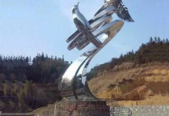 不銹鋼老鷹雕塑，公園標識建筑，鏡面工藝效果
