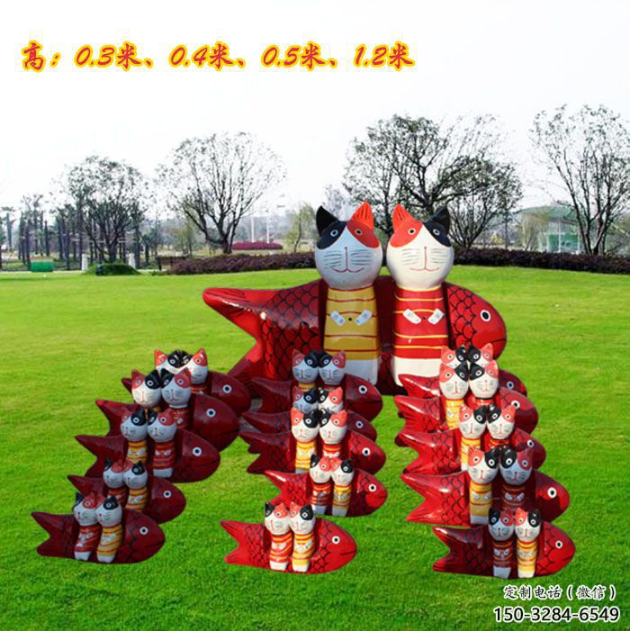 校園小貓雕塑，仿真主題，動漫工藝