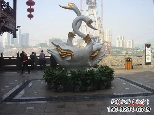 園林鴛鴦雕塑 城市廣場雕塑 步行街?jǐn)[件