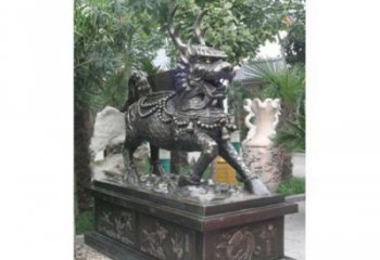 城市麒麟雕塑，網格體育雕塑，古銅效果