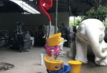 大型茶壺雕塑，鍍銅景觀雕塑，彩繪工藝