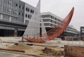 室內帆船雕塑，拉絲景觀雕塑，抽象效果