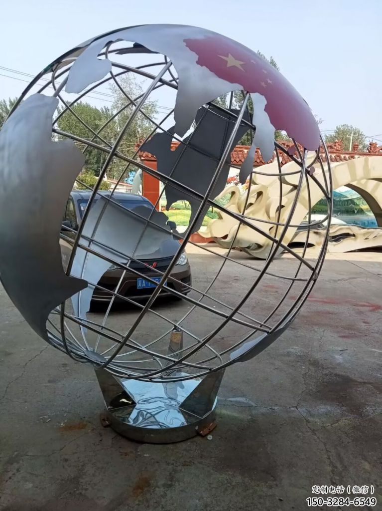 園林地球儀雕塑，噴漆景觀雕塑，網格形式
