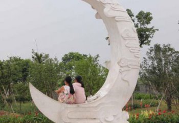 園林月亮雕塑，噴漆景觀雕塑，網格形式