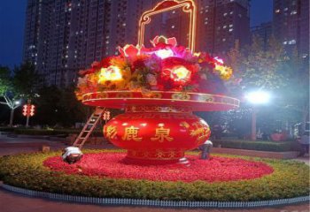 花籃雕塑，仿古景觀雕塑，彩繪擺件