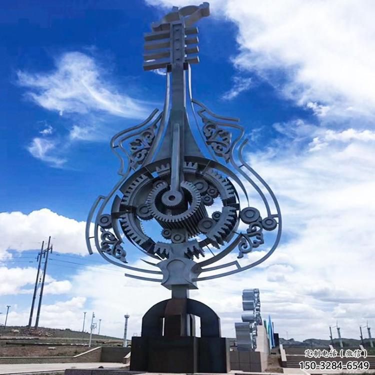 噴漆吉他雕塑 中式村口小品 草地雕塑