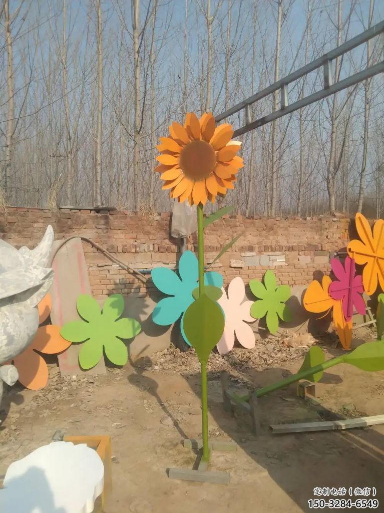 農村向日葵雕塑 抽象藝術花朵雕塑 烤漆花卉雕塑