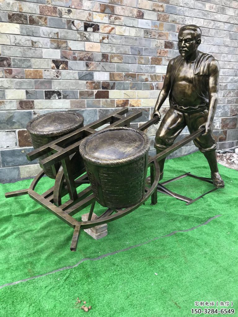 仿古獨(dú)輪車雕塑 庭院彩繪雕塑 田間小品