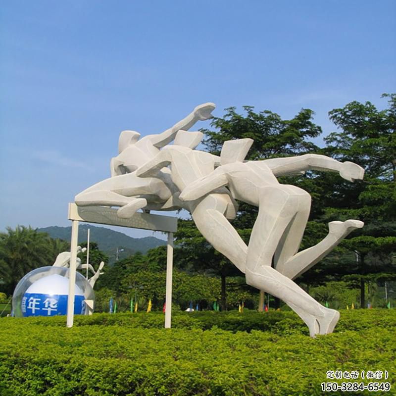 廣場跨欄雕塑 抽象景觀體育雕塑 烤漆運動員雕塑