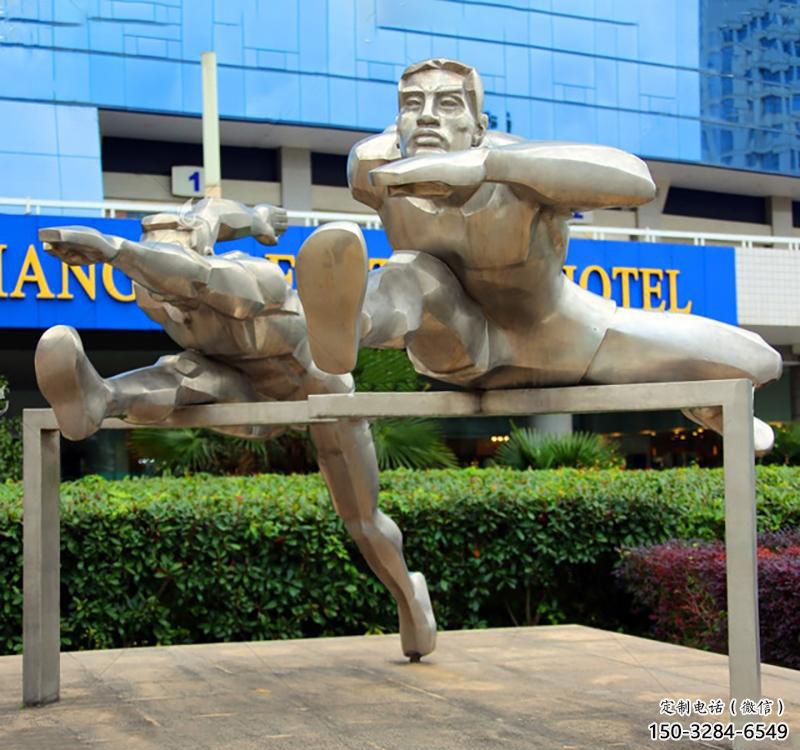 跨欄雕塑 景觀美陳體育雕塑 噴漆運(yùn)動(dòng)員雕塑