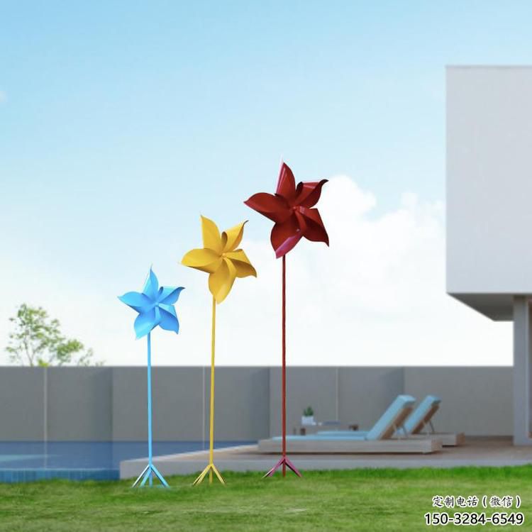 房地產風車雕塑 現代風動雕塑 幾何旋轉雕塑