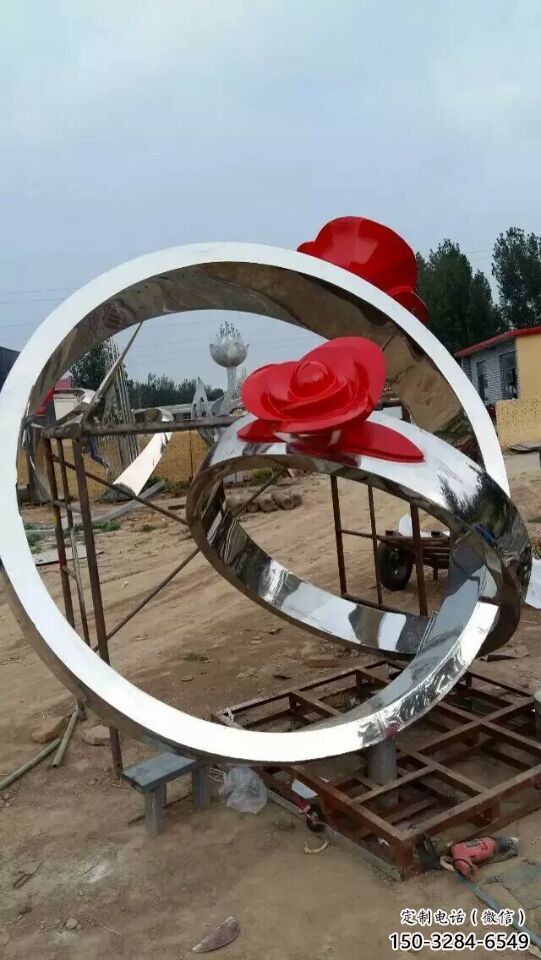 鑄造指環雕塑 中式村口戒指環雕塑 標識標識雕塑