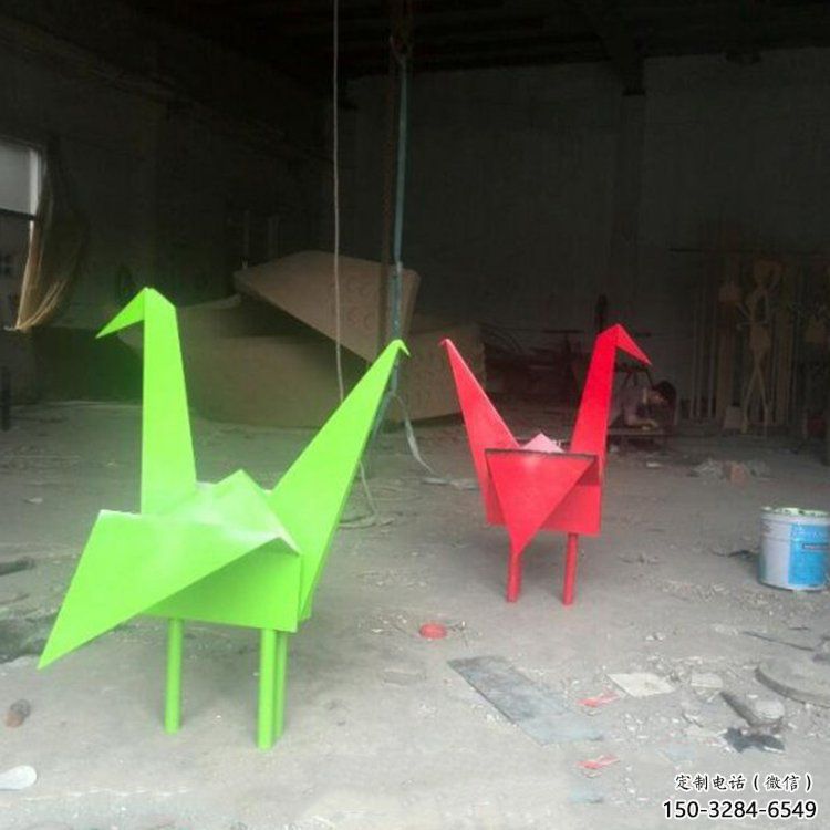 廣場千紙鶴雕塑 抽象折紙風格 烤漆鶴鳥雕塑