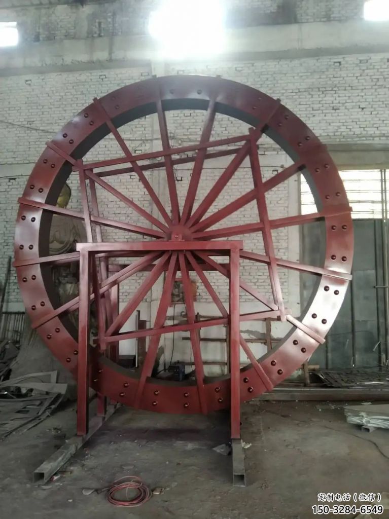 創(chuàng)意水車雕塑 啞光仿古雕塑 公園雕塑