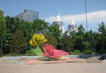 鏤空月季花雕塑 噴水園林花卉雕塑 住宅小區(qū)花朵雕塑