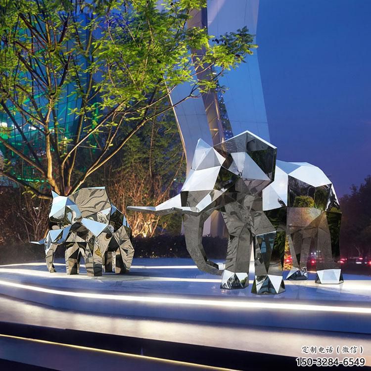 金屬大象雕塑制造商，幾何切面工藝，公共烤漆大象雕塑優(yōu)選