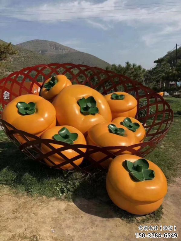 園林果籃雕塑供給，景區雕塑，柿子果籃雕塑優選