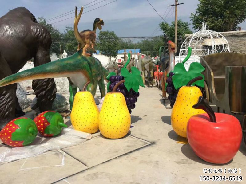 果籃雕塑專供，彩鋼制作，大型鴨梨果籃雕塑定做