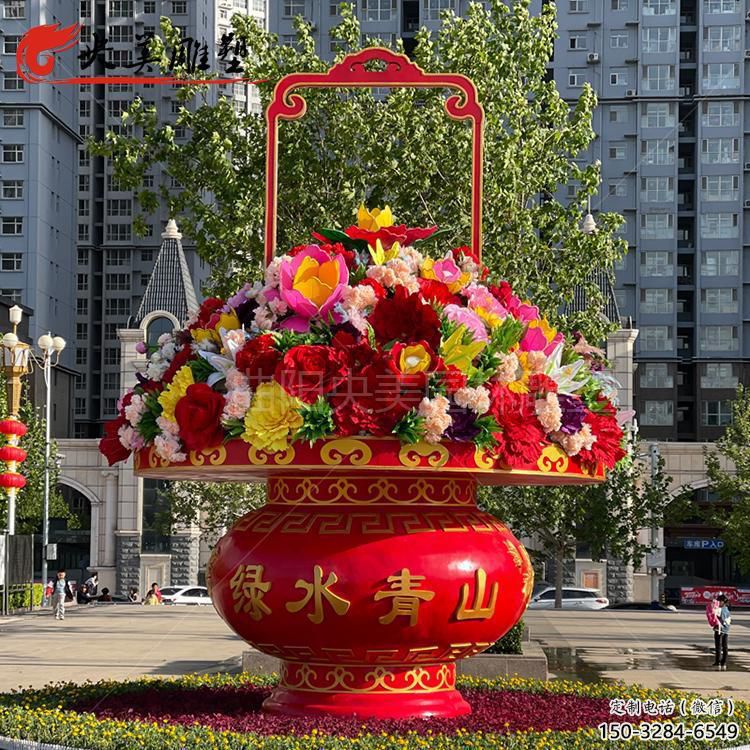 花籃雕塑生產，花卉組合，酒店景觀花籃雕塑展品