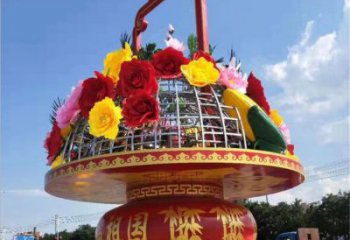 商場花籃雕塑展品，景觀概念，景觀鏤空仿真花籃雕塑優選