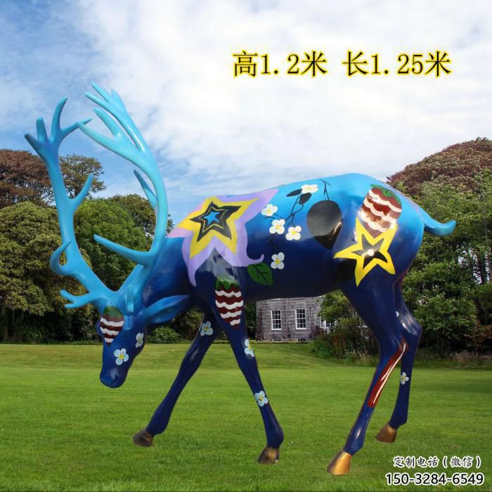 吃草鹿彩繪雕塑，多彩藝術(shù)，小鹿雕塑展品