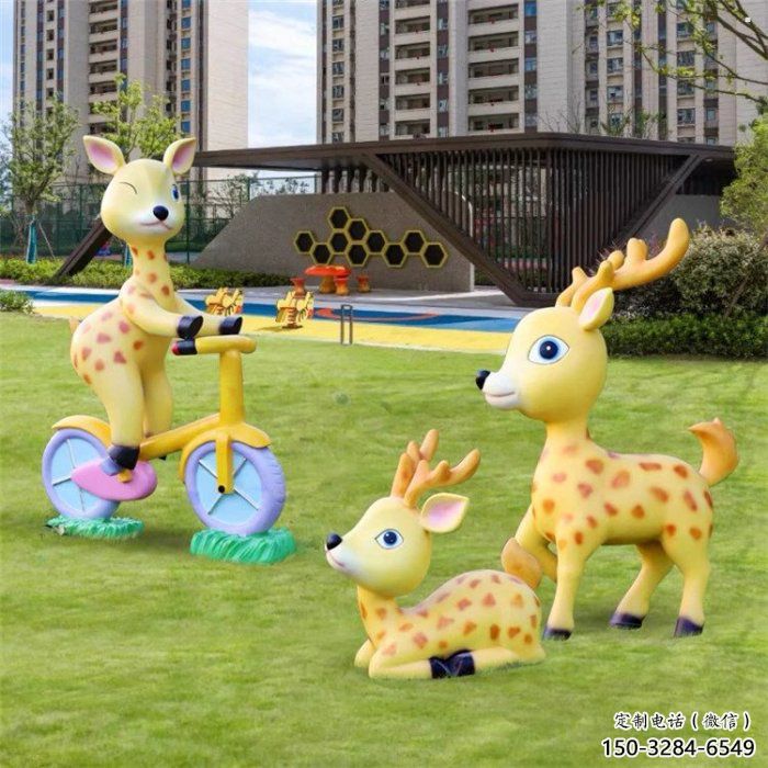 景觀小鹿雕塑定做，廣場(chǎng)雕塑，室外卡通小鹿雕塑提供