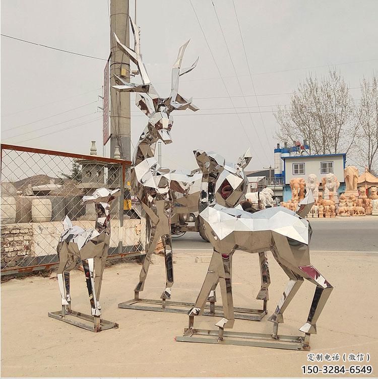 金屬小鹿雕塑通用，城市雕塑，鏡面切面小鹿雕塑指用