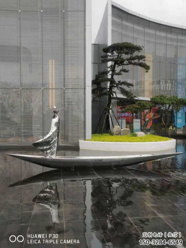 乘船人雕塑精選，彩鋼制作，不銹鋼乘船人雕塑工廠