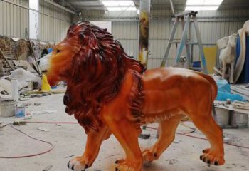 彩繪獅子雕塑，玻璃鋼走獅動物雕塑