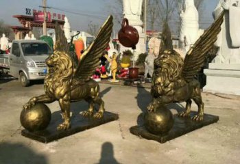 青銅獅子雕塑觀賞型，露天雕塑，戶外飛獅雕塑訂做