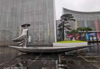 乘船人雕塑服務(wù)商，白鋼構(gòu)件，抽象不銹鋼乘船人雕塑定價(jià)