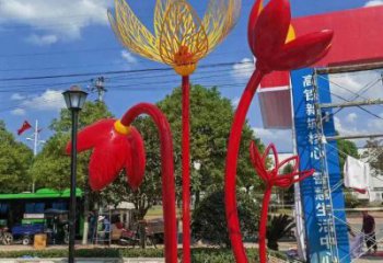 郁金香雕塑訂做，室外軟裝，不銹鋼郁金香雕塑廠