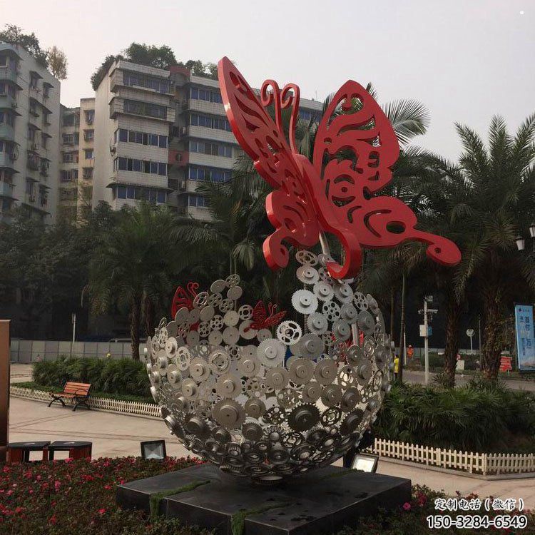 花球雕塑定做，公園小品，不銹鋼花球雕塑供應