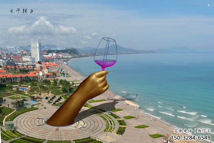 手握酒杯雕塑生產(chǎn)，戶(hù)外擺放，不銹鋼手握鋼筆雕塑廠家