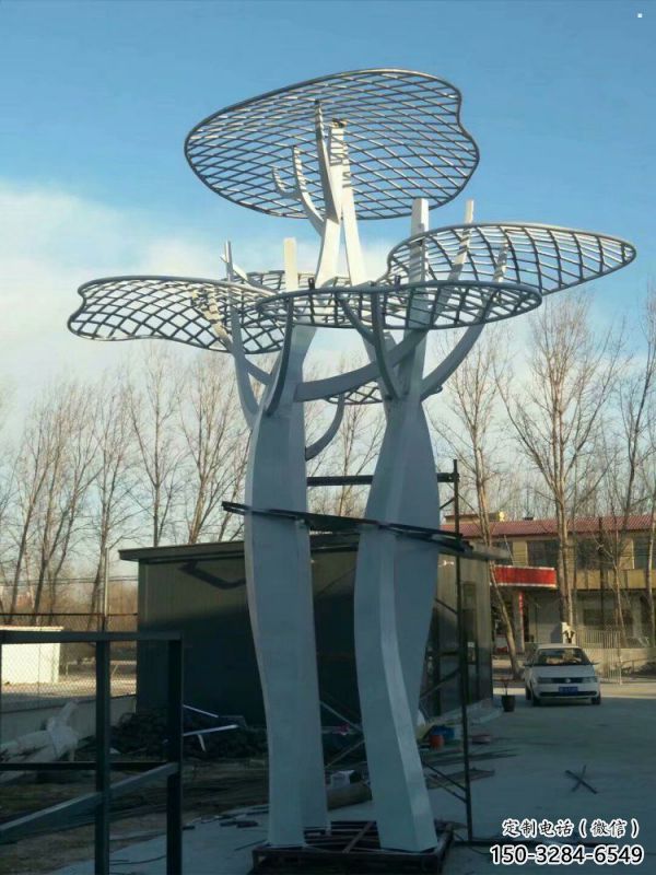 蘑菇樹雕塑定價，街頭雕塑，鏤空蘑菇樹雕塑制作廠家