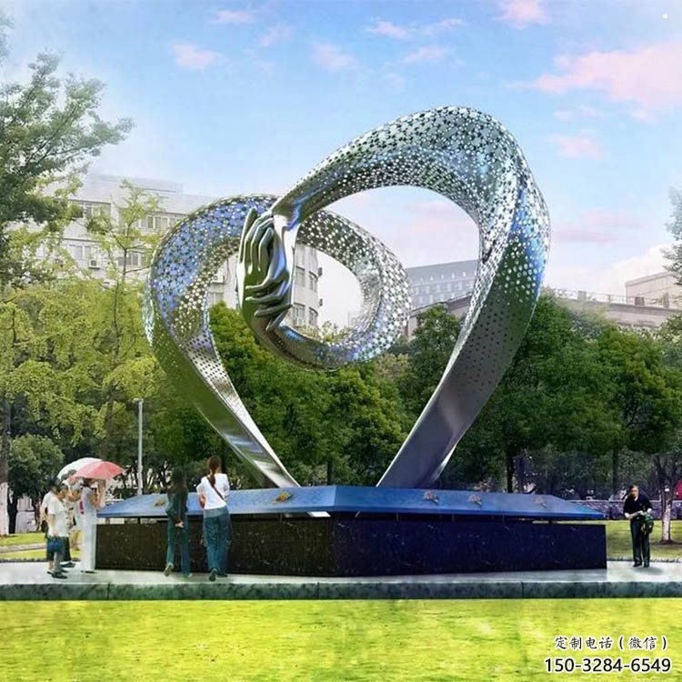 心形雕塑展品，景觀概念，鏤空鏡面心形雕塑優選