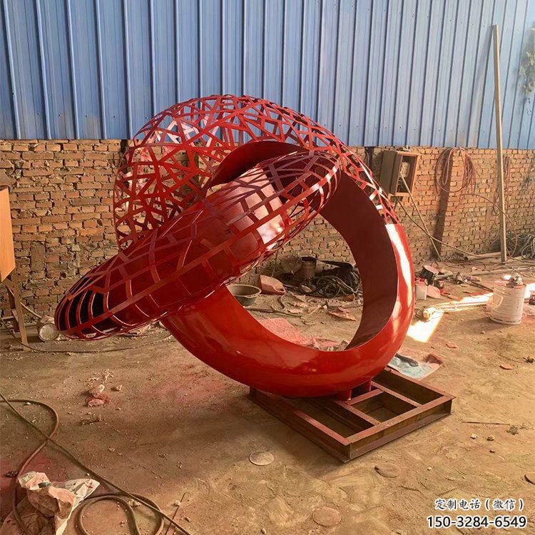 抽象雙環雕塑展品，小區雕塑，不銹鋼雙環雕塑制作精選
