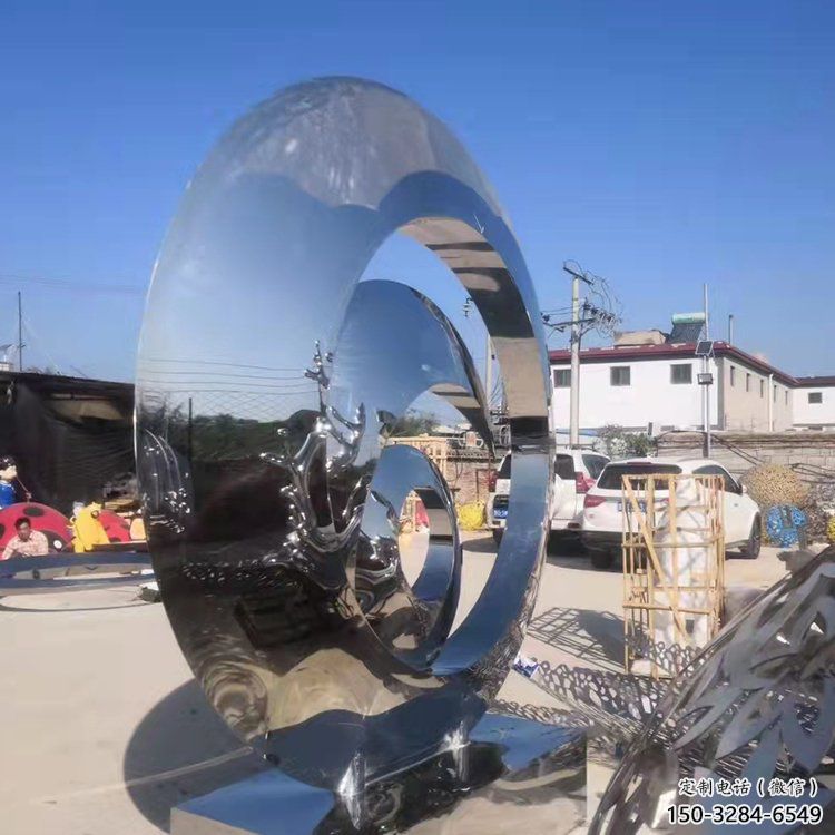 校園圓環(huán)雕塑，拉絲景觀雕塑，抽象主題