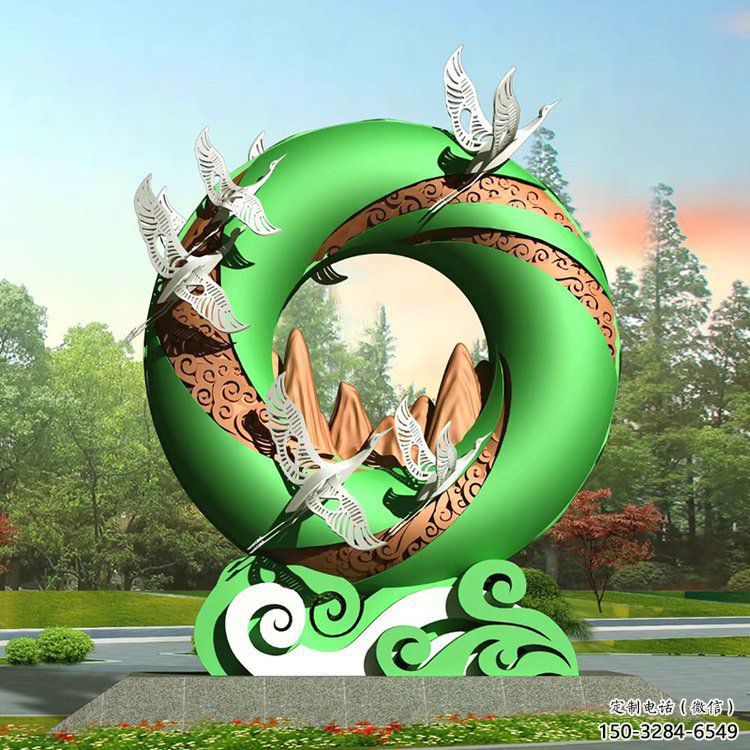 中式圓環(huán)雕塑定價，街頭雕塑，烤漆圓環(huán)雕塑精選