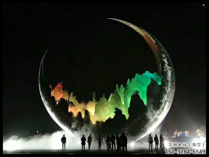 城市月牙雕塑，網(wǎng)格體育雕塑，古銅效果