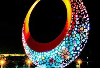 燈光圓環雕塑廠，鏤空原理設計，不銹鋼圓環雕塑生產商