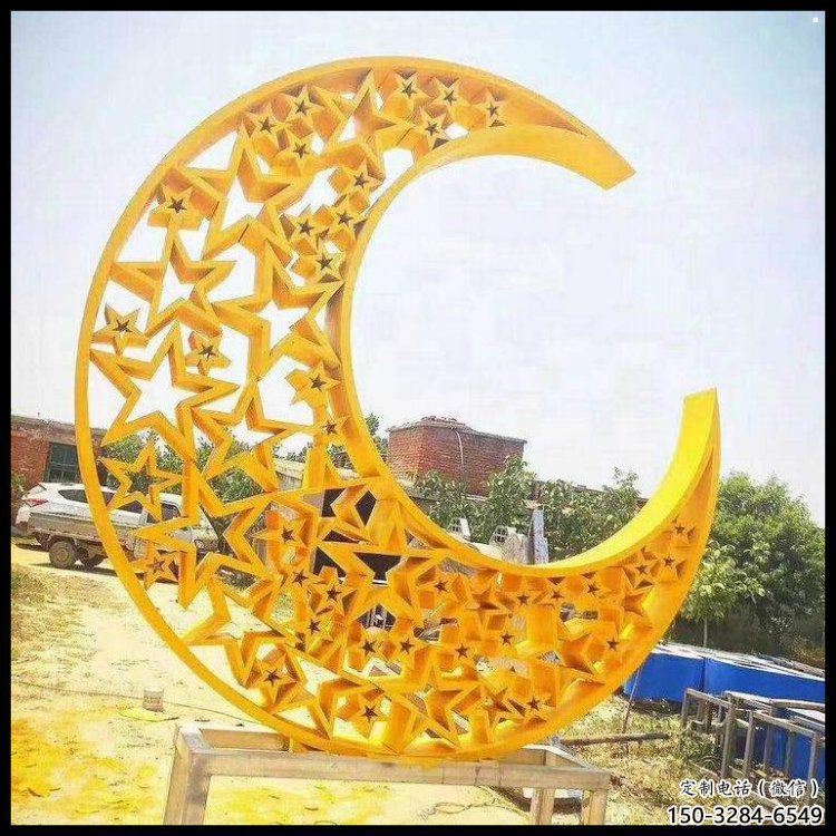 烤漆月亮船雕塑制造商，室外軟裝，不銹鋼月亮船雕塑承接