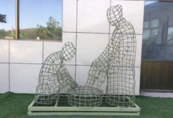 澄邁鏤空洗腳雕塑制作，園林裝飾，鐵藝孝道人物雕塑
