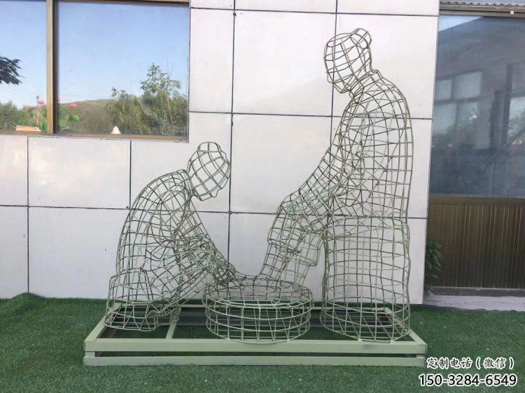 青島鏤空洗腳雕塑制作，園林裝飾，鐵藝孝道人物雕塑