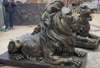 安義大型趴獅雕塑，仿銅動物雕塑，玻璃鋼獅子雕塑制作
